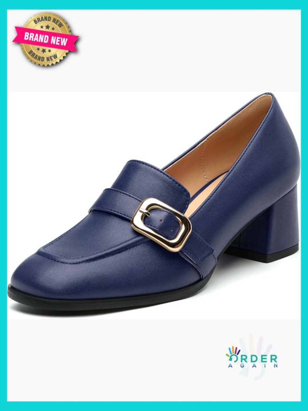 Chunky Heel Loafers Square Toe Dress Pumps Work Shoes Classic Chic Buckle